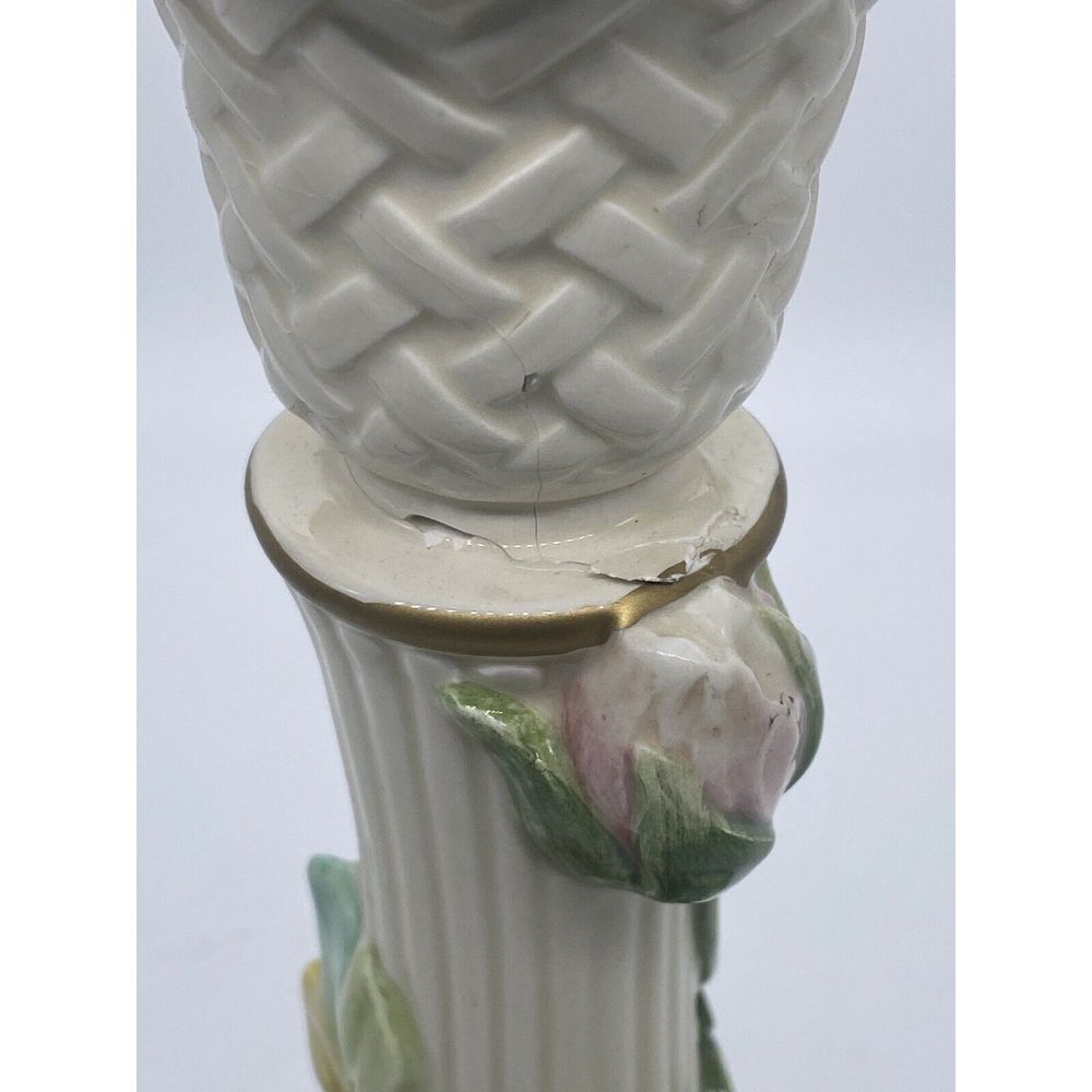 Set Of 2 FITZ and FLOYD Candlesticks‎ Cabbage Rose Flowers Floral-1 Repaired - Picture 8 of 10